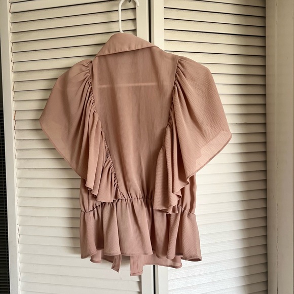 Zara pink short sleeve blouse with a black bow - Picture 6 of 7